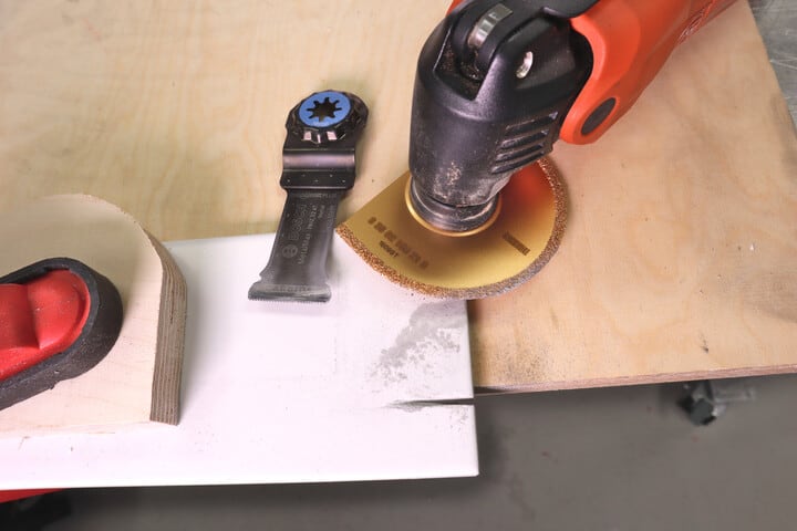 Ceramic tile cut with an oscillating multi-tool